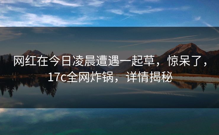 网红在今日凌晨遭遇一起草，惊呆了，17c全网炸锅，详情揭秘